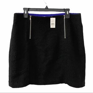 NWT LOFT Black Tweed Skirt with Double Zippers on Front